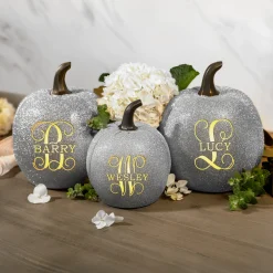 Light-Up Silver Glitter Pumpkin Collection