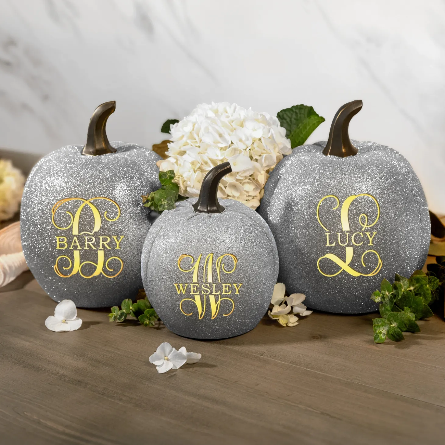 Light-Up Silver Glitter Pumpkin Collection