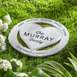 Love Makes a Family Encircled Heart Garden Stone