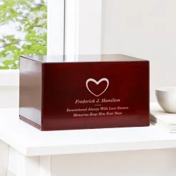 Loving Heart Engraved Wood Cremation Urn