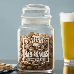 Man Snacks Glass Treat Jar