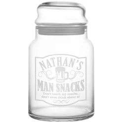 Man Snacks Glass Treat Jar