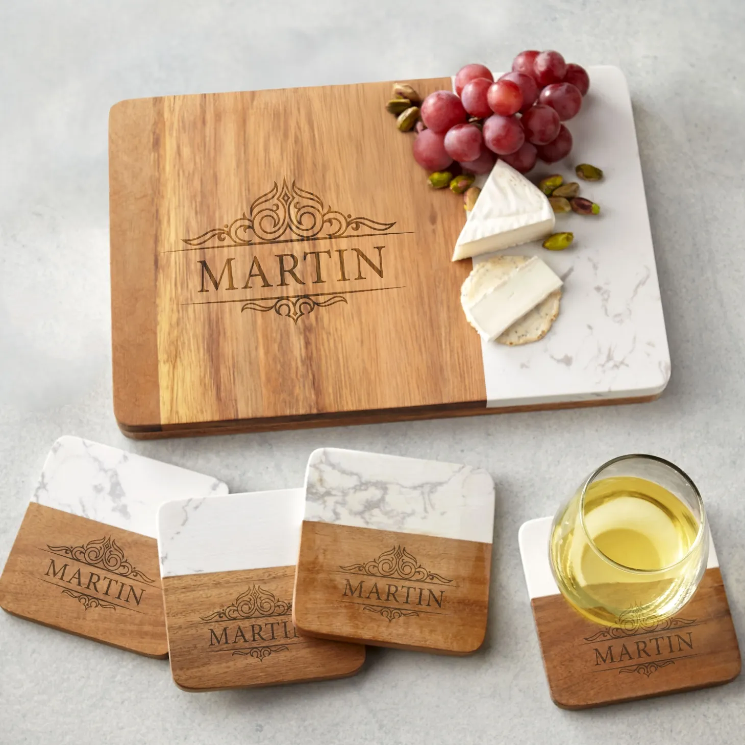 Marble Wood Entertaining 5pc Set