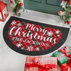 Merry Christmas Plaid Half Round Doormat