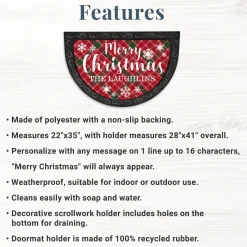 Merry Christmas Plaid Half Round Doormat