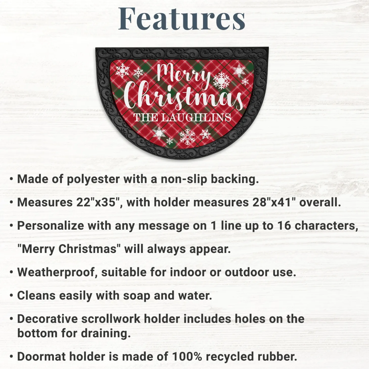 Merry Christmas Plaid Half Round Doormat