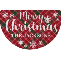 Merry Christmas Plaid Half Round Doormat