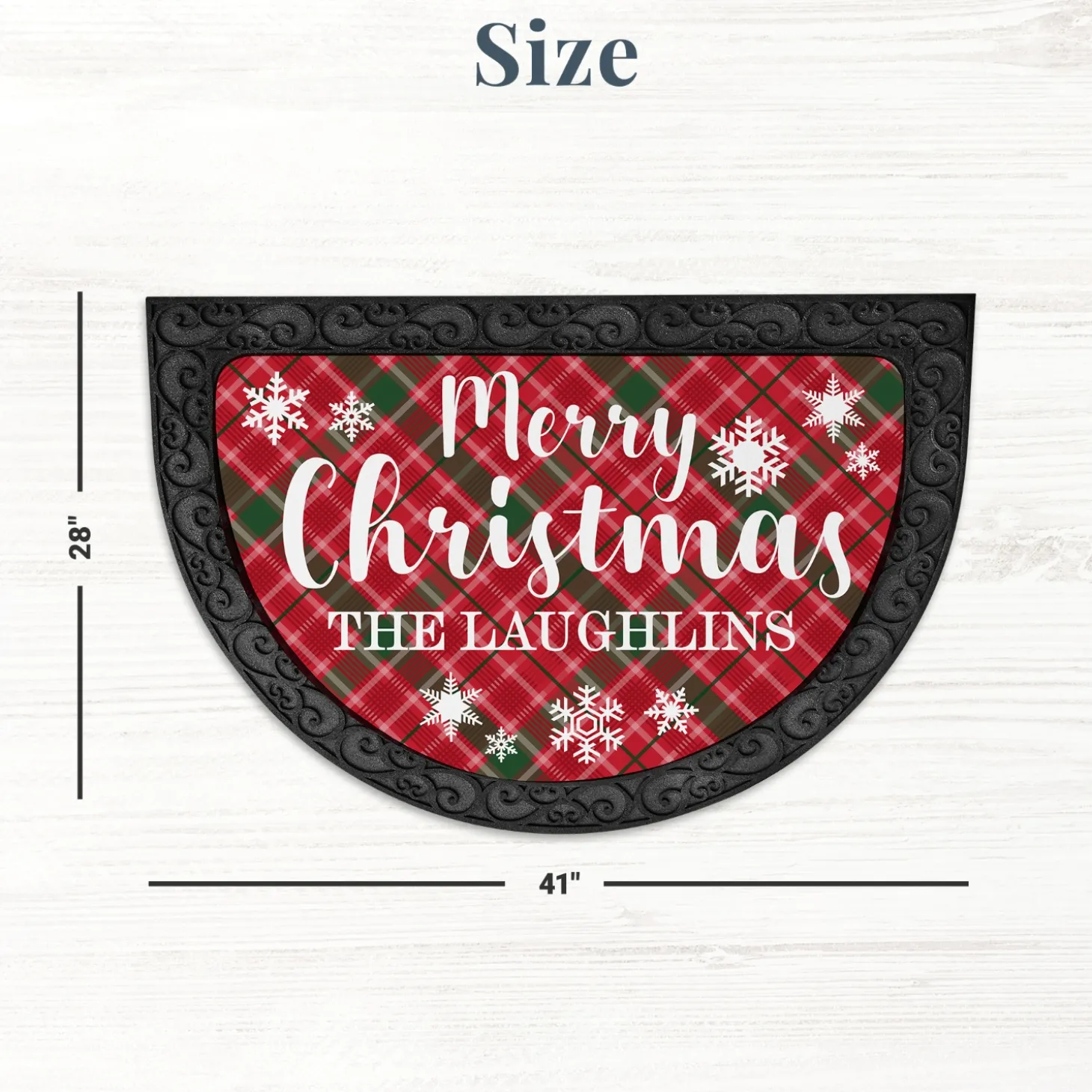 Merry Christmas Plaid Half Round Doormat