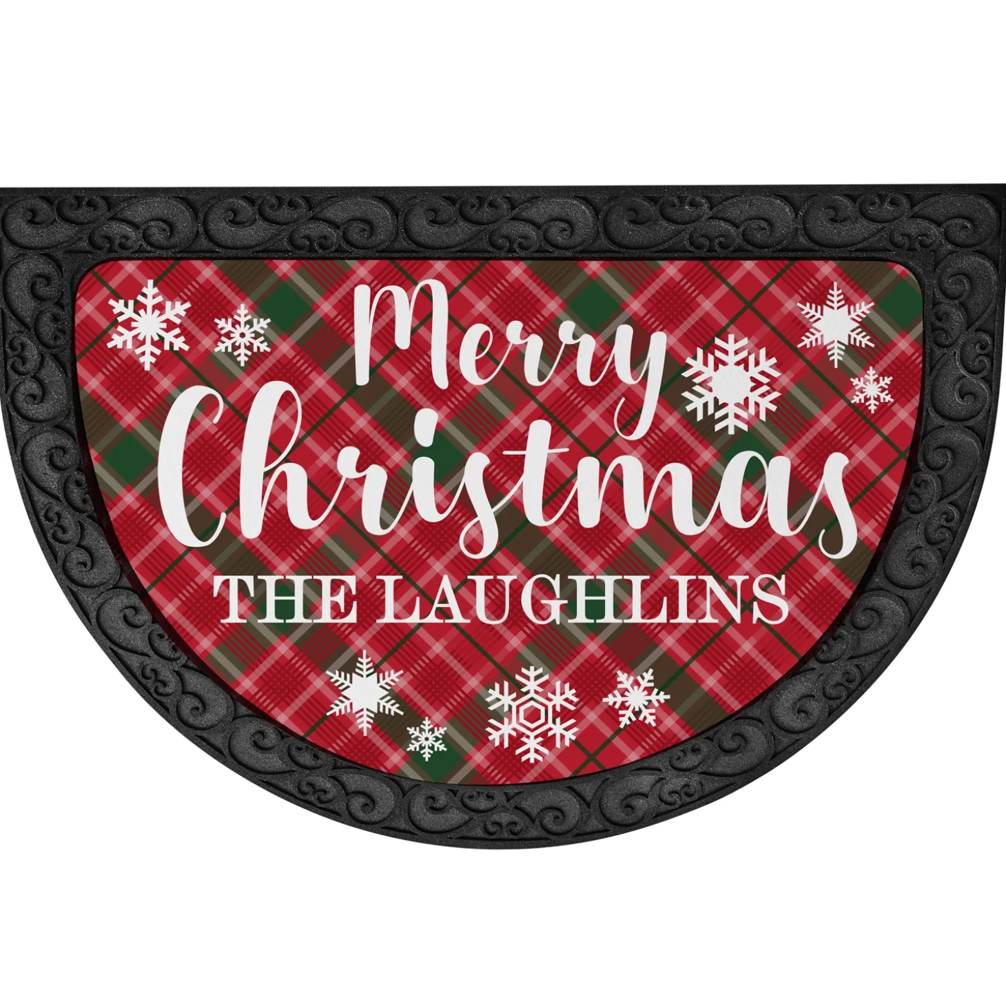Merry Christmas Plaid Half Round Doormat