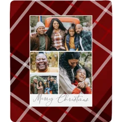 Merry Christmas Plaid Photo Plush Blanket