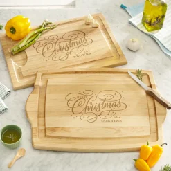 Merry Christmas Swirl Maple Wood Cutting Board