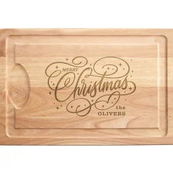 Merry Christmas Swirl Maple Wood Cutting Board