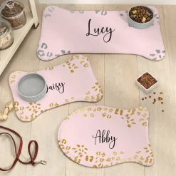 Metallic Leopard Pet Feeding Mat