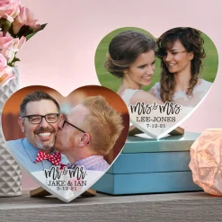Modern Couple Photo Wood Heart