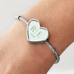 Modern Initials Heart Charm Bracelet