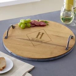 Monogram Wine Premium Maple Wood Barrel Tray