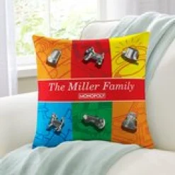 Monopoly Color Block with Tokens Throw Pillow