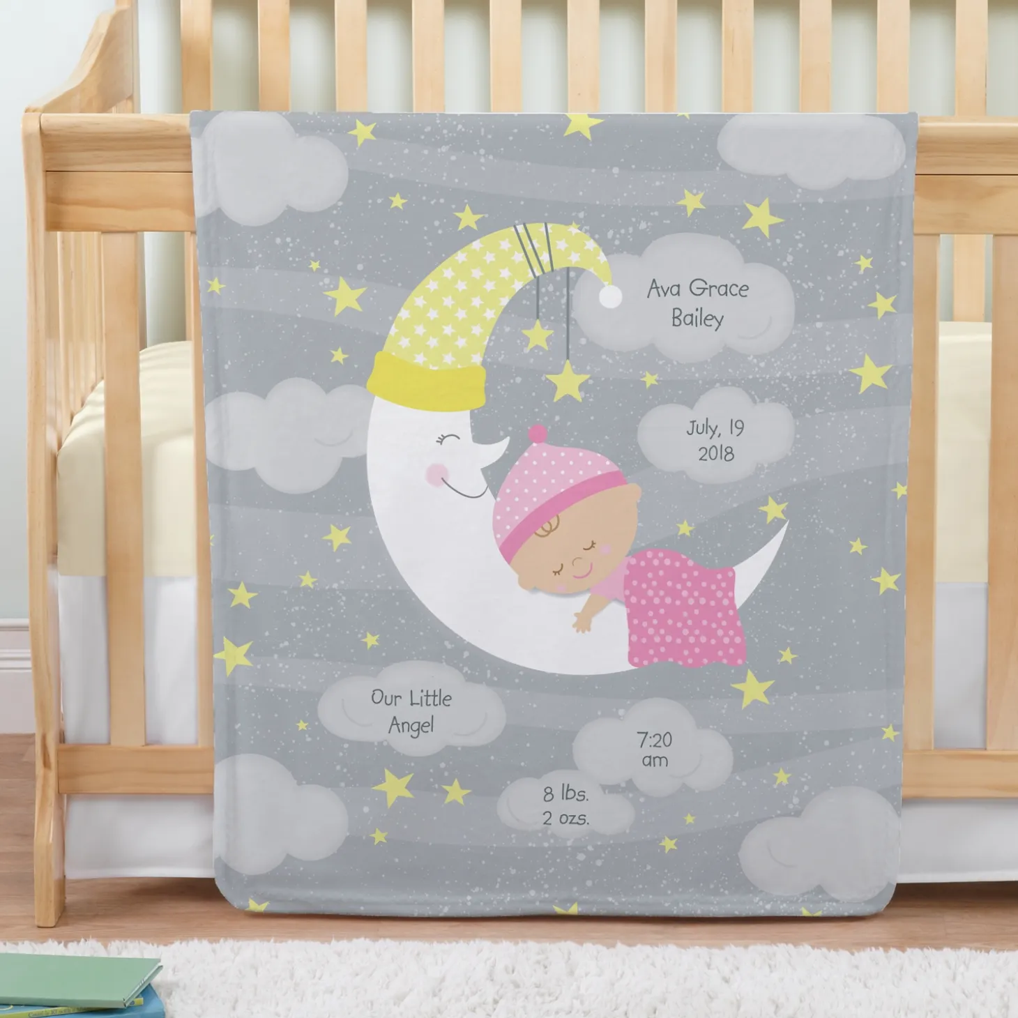 Moon & Stars Announcement Baby Blanket