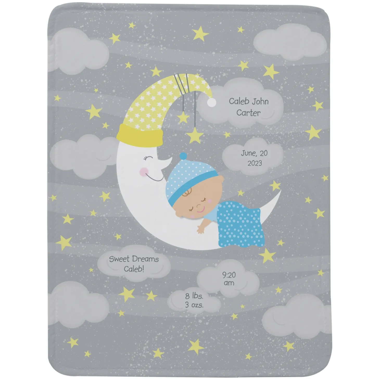 Moon & Stars Announcement Baby Blanket