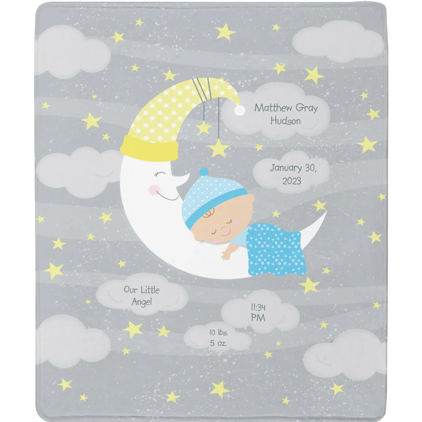Moon & Stars Announcement Baby Blanket