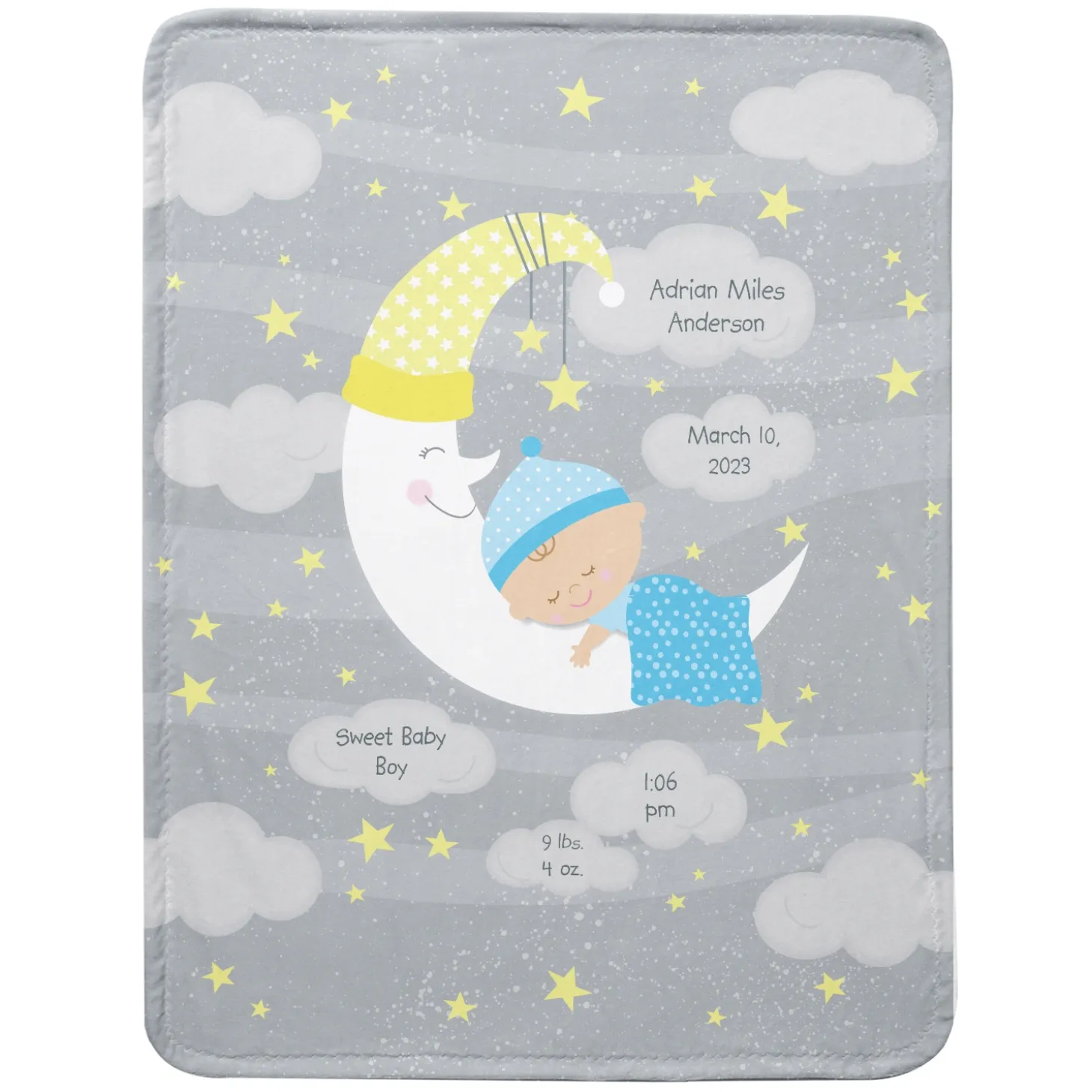 Moon & Stars Announcement Baby Blanket