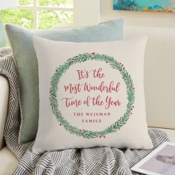 Most Wonderful Time Wreath Throw Pillow