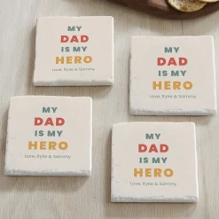 My Dad is My Hero Marble Coasters