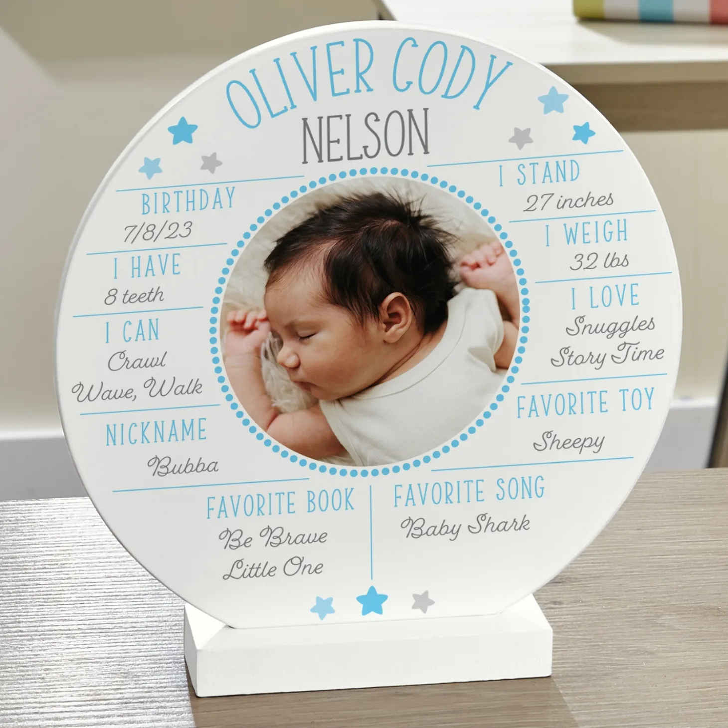 My First Year Photo Wood Circle with Stand
