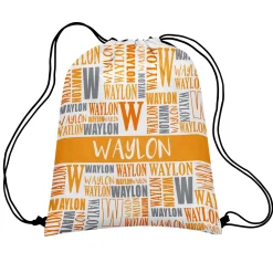Name Game Allover Print Drawstring Bags