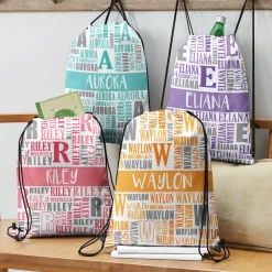 Name Game Allover Print Drawstring Bags