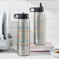 Name In Stripes Stainless Steel Water Bottle
