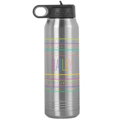 Name In Stripes Stainless Steel Water Bottle