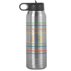 Name In Stripes Stainless Steel Water Bottle