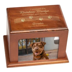 Over the Rainbow Bridge Wood Frame Pet Cremation Urn
