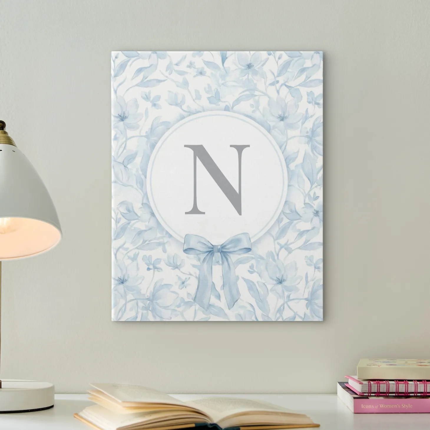 Pastel Floral Bows Monogram Canvas