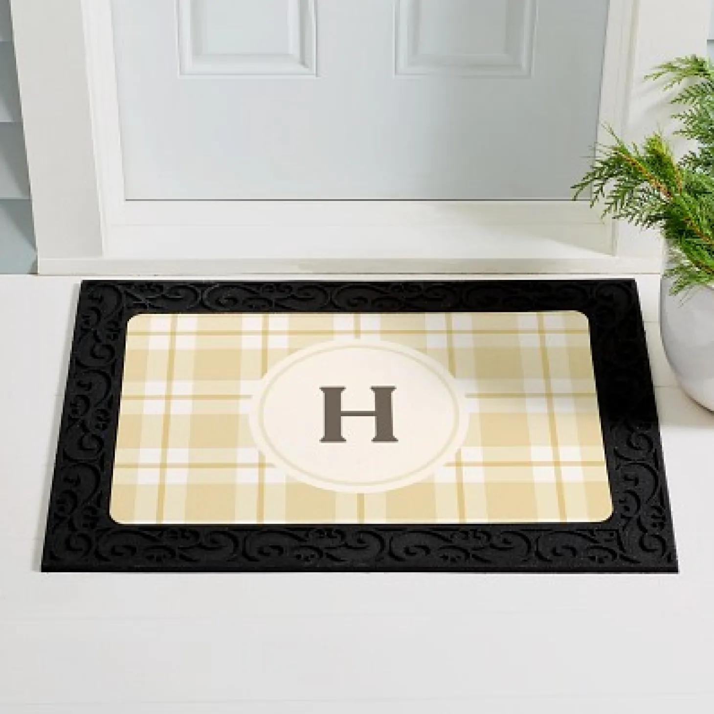 Pastel Plaid Initial Doormat
