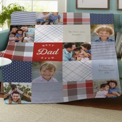 Patchwork Best Dad Memories Photo Plush Blanket