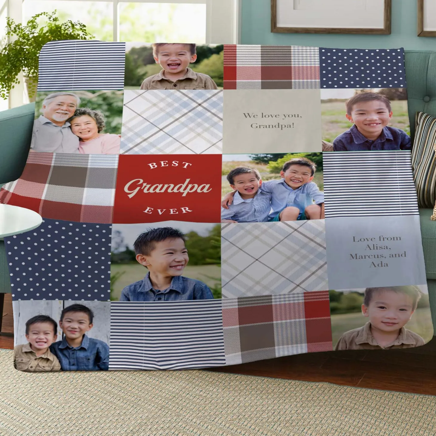 Patchwork Best Grandpa Memories Photo Blanket