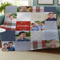 Patchwork Best Grandpa Memories Photo Blanket