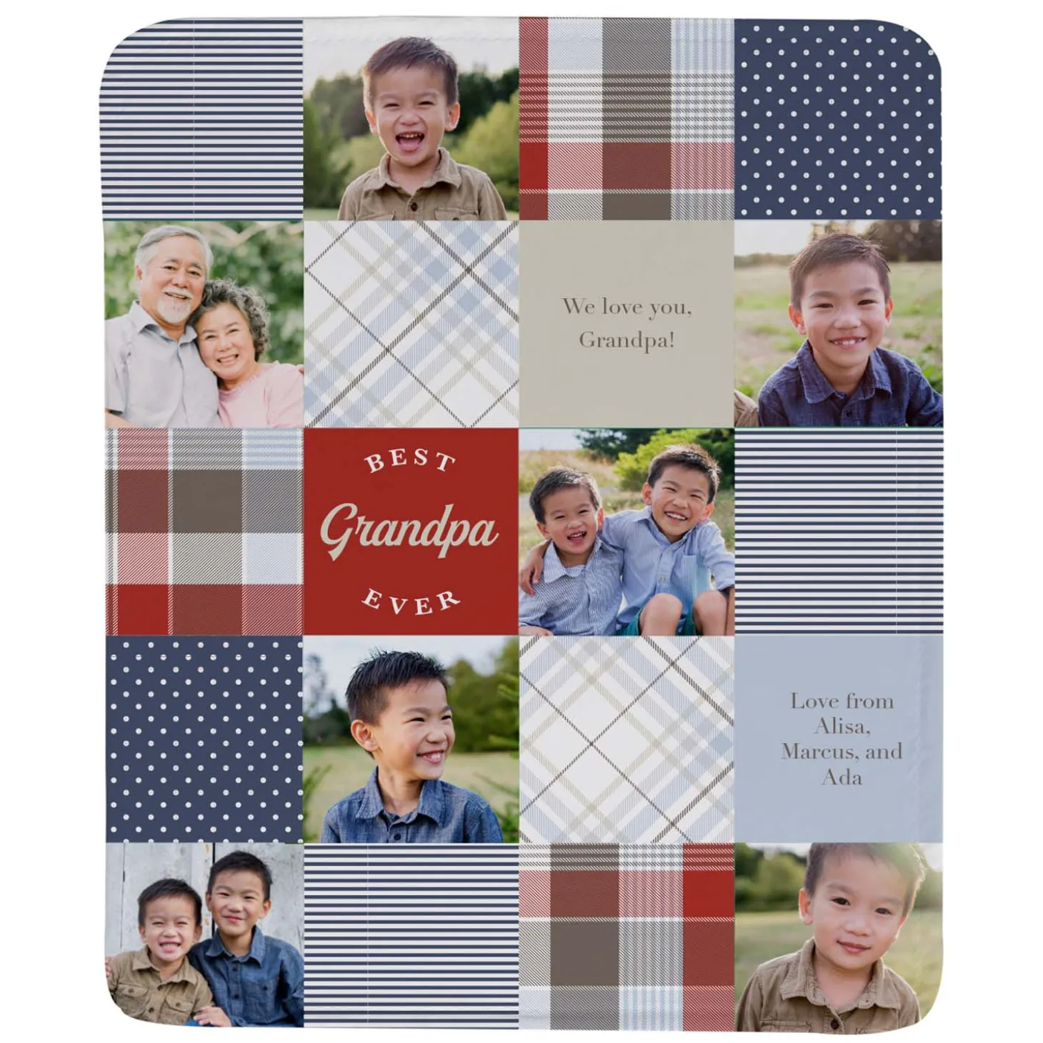 Patchwork Best Grandpa Memories Photo Blanket