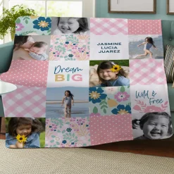 Patchwork Floral Memories Photo Plush Blanket