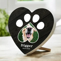 Pawprint Heart Photo Wood Heart