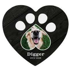 Pawprint Heart Photo Wood Heart