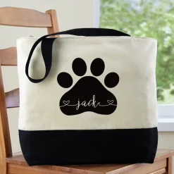 Paw Print Name Zippered Tote Bag