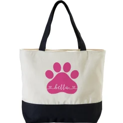 Paw Print Name Zippered Tote Bag