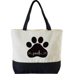Paw Print Name Zippered Tote Bag