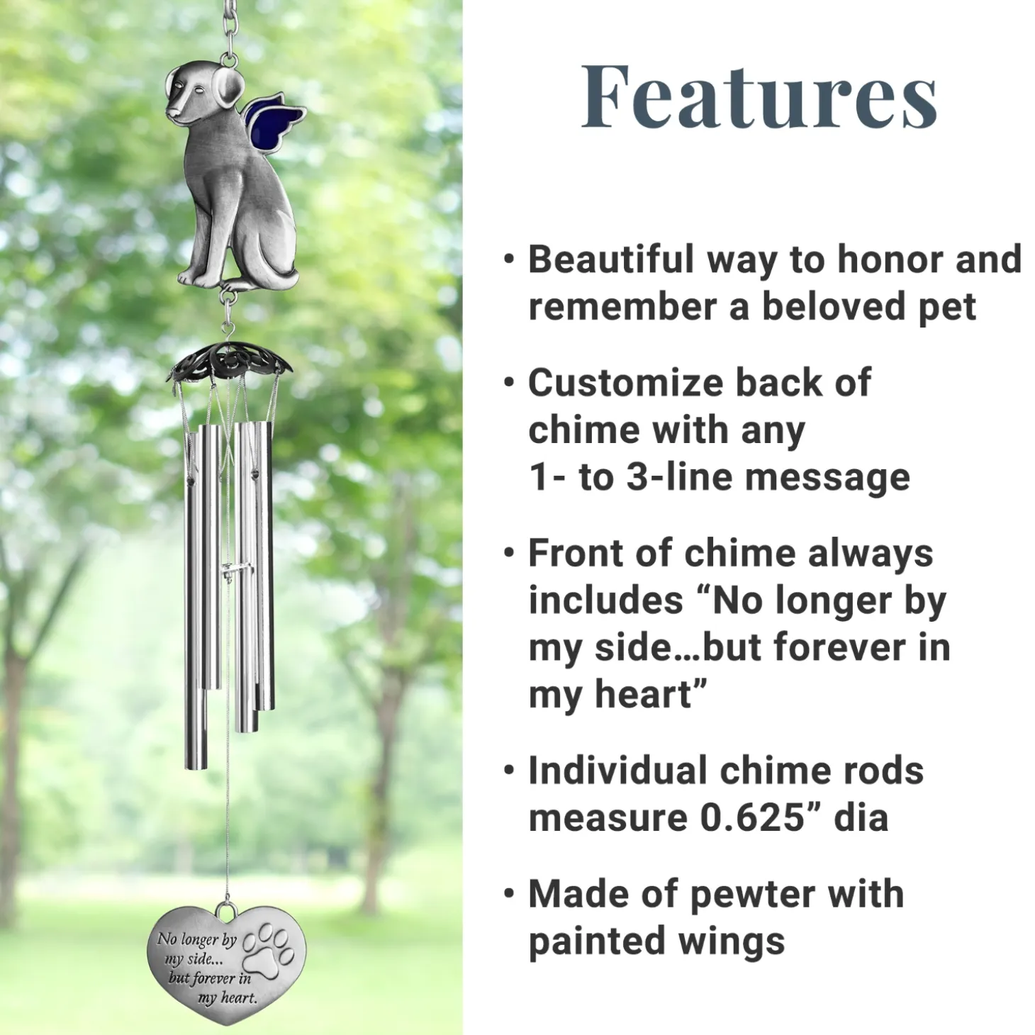 Paw Print On My Heart Dog Memorial 17.5 inch Wind Chime