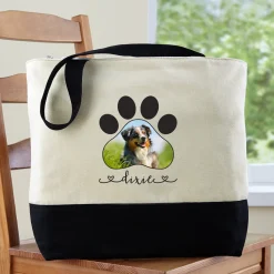 Paw Print Photo Zippered Tote Bag