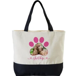 Paw Print Photo Zippered Tote Bag