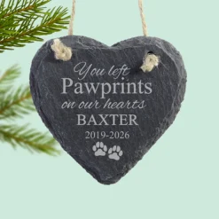 Pawprints Heart Slate Ornament